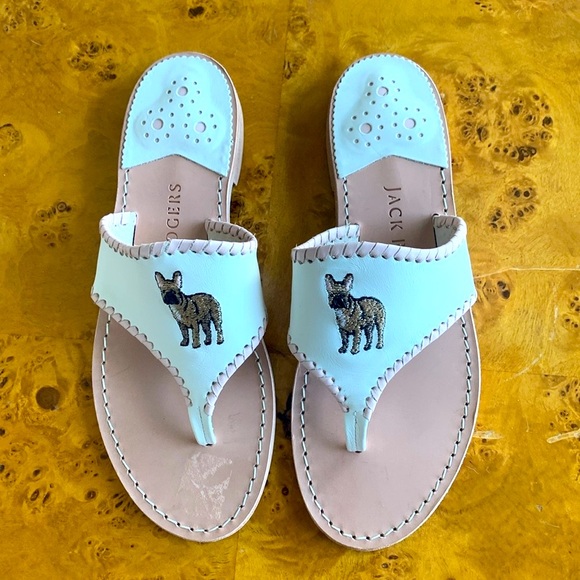 Jack Rogers Shoes - Jack Rogers Frenchie Embroidered Sandal Leather Whipstitch Cream Size 9